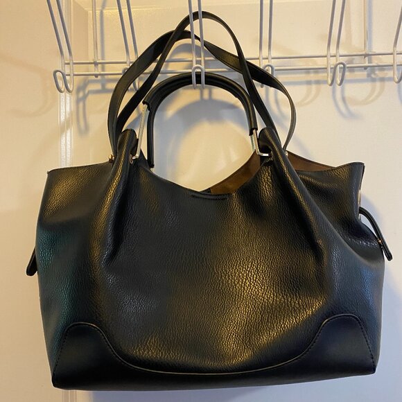 Sondra Roberts Squared Vegan Leather Hand/Shoulder Tote Black Bag - Picture 1 of 15